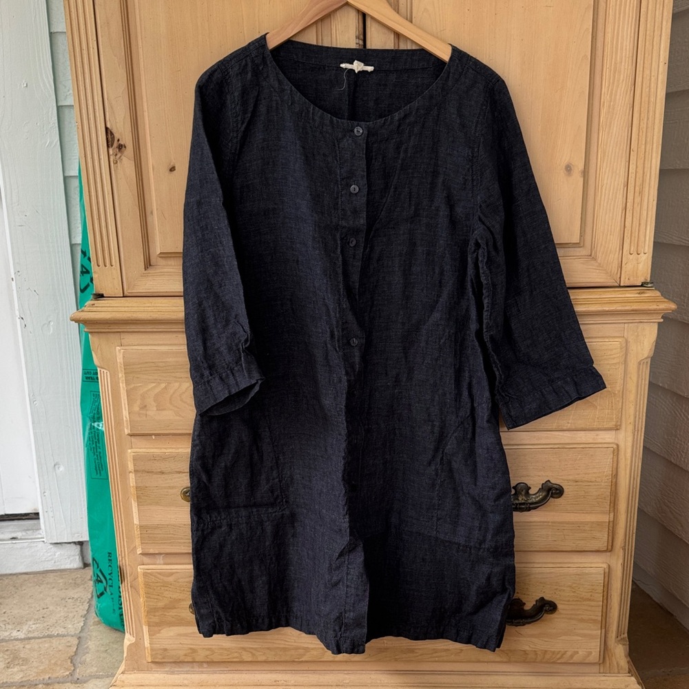 Eileen Fisher dark blue Button-Up Tunic Shirt Dress